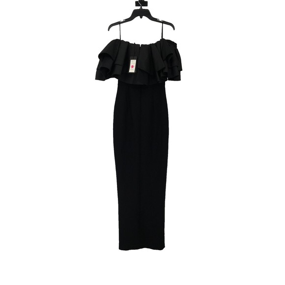$2100 Rasario Women's Ruffled Off-the-Shoulder Black Column Dress Size 4 NWT - Picture 3 of 8